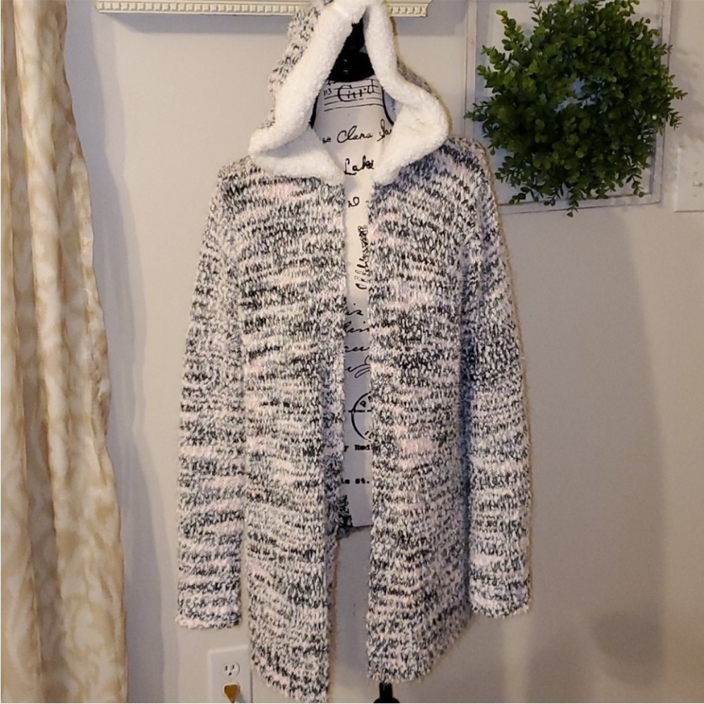 Fuzzy Sherpa hooded cardigan